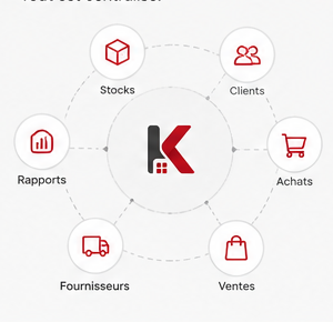 Écosystème Kaissa : stocks, clients, achats, ventes, fournisseurs, rapports
